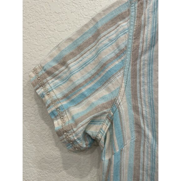 Erika Short Sleeve Button Up Shirt Embroidered Linen Blend XL Extra Large Beach - Picture 2 of 7